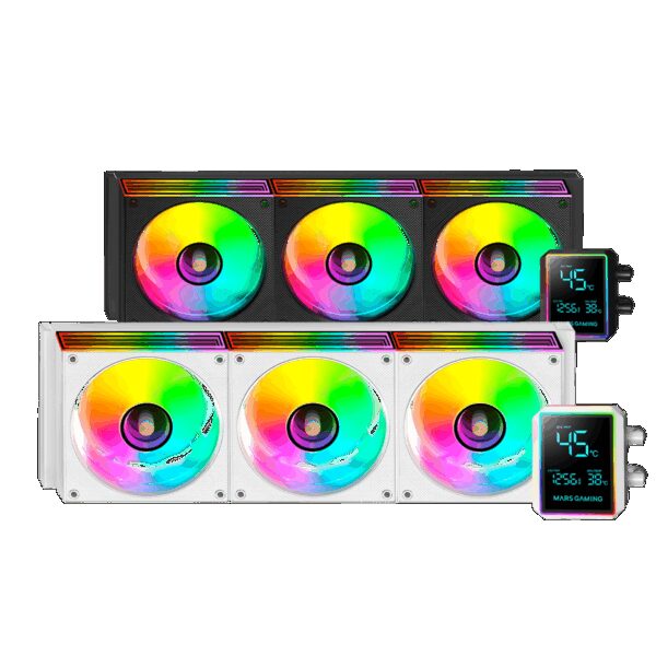 MARS GAMING ML-LCDPRO360, WATERCOOLING AIO, 2.8" MONITOR DISPLAY, ARGB INFINITY LIGHTING, 4TH GEN OPTI-CHAMBER, ULTRA-PERFORMANCE 600W TDP, 3X ULTRA-SILENT COPPER-CORE FAN, WHITE
