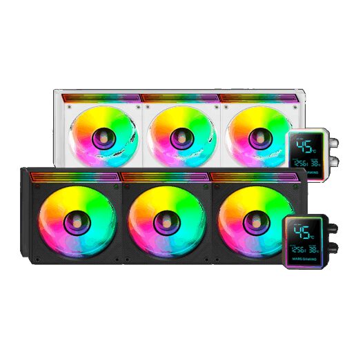 MARS GAMING ML-LCDPRO360, WATERCOOLING AIO, 2.8" MONITOR DISPLAY, ARGB INFINITY LIGHTING, 4TH GEN OPTI-CHAMBER, ULTRA-PERFORMANCE 600W TDP, 3X ULTRA-SILENT COPPER-CORE FAN, BLACK