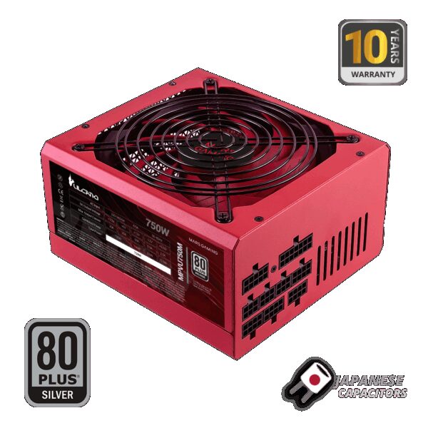 MARS GAMING MPVU750M, 750W FULL-MODULAR PSU 80PLUS SILVER, +87% EF, AI-RPM 14CM FAN, JAPANESE CAPACITORS, 10 YEARS WARRANTY, RED