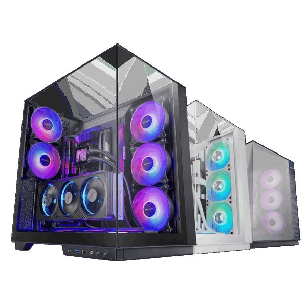 MARS GAMING MC-3GF, ATX CASE, FRAMELESS TRIPLE CONTINUOUS TEMPERED GLASS, 2X REAR ARGB FANS, HUB + REMOTE CONTROL, BACK CONNECT MB COMPATIBILITY, VERTICAL GPU INSTALLATION SYSTEM, WHITE