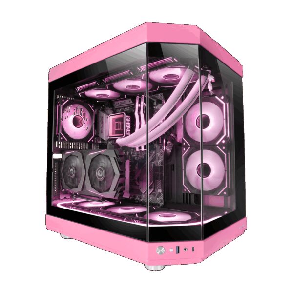 MARS GAMING MC-3T, CUSTOM ATX CASE, TRIPLE CONTINUOUS TEMPERED GLASS WINDOWS, FULL LIQUID SUPPORT, VERTICAL PCIs MOUNT, PINK