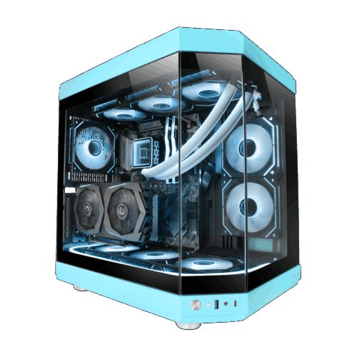 MARS GAMING MC-3T, CUSTOM ATX CASE, TRIPLE CONTINUOUS TEMPERED GLASS WINDOWS, FULL LIQUID SUPPORT, VERTICAL PCIs MOUNT, BLUE