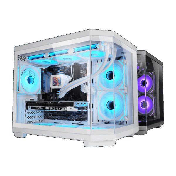 MARS GAMING MC-3TCOREM,  CUSTOM MICRO-ATX CASE, TRIPLE CONTINUOUS TEMPERED GLASS WINDOWS, MODULAR DUAL CHAMBER DESIGN, WHITE