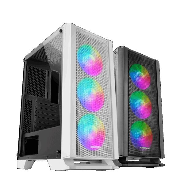 MARS GAMING MCC, ATX CASE, 3X 12CM FRGB FAN, GLASS, FRONT MESH, WHITE