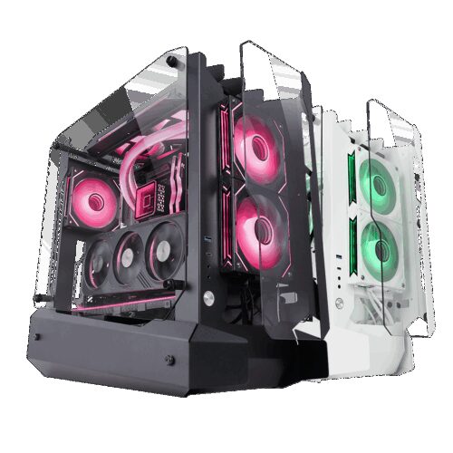 MARS GAMING MC-EDGE, OPEN AIR ATX COMPUTER CASE, TRIPLE TEMPERED GLASS PANELS, BLACK