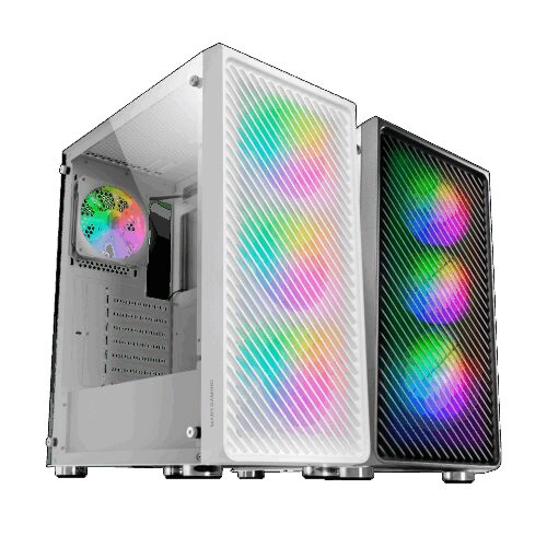 MARS GAMING MC-F, ATX CASE, 4X 12CM ARGB FAN, GLASS, FRONT MESH, WHITE