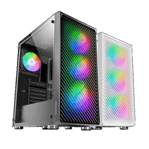 MARS GAMING MC-F, ATX CASE, 4X 12CM ARGB FAN, GLASS, FRONT MESH, BLACK