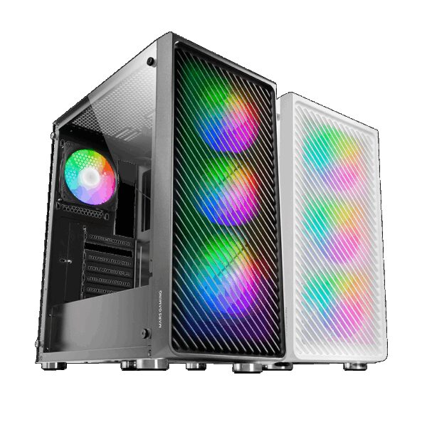 MARS GAMING MC-F, ATX CASE, 4X 12CM ARGB FAN, GLASS, FRONT MESH, BLACK