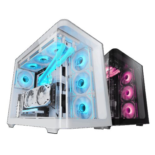 MARS GAMING MC-FUSION, ATX COMPUTER CASE, CONTINUOUS TEMPERED GLASS, ROUNDED EDGES, FULL WATERCOOLING SUPPORT, WHITE