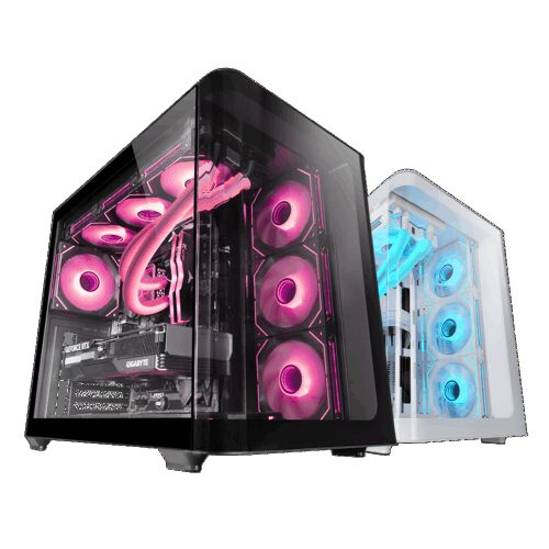 MARS GAMING MC-FUSION, ATX COMPUTER CASE, CONTINUOUS TEMPERED GLASS, ROUNDED EDGES, FULL WATERCOOLING SUPPORT, BLACK
