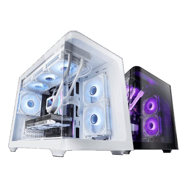 MARS GAMING MC-FUSIONM, MATX COMPUTER CASE, CONTINUOUS TEMPERED GLASS, ROUNDED EDGES, WATERCOOLING SUPPORT, WHITE