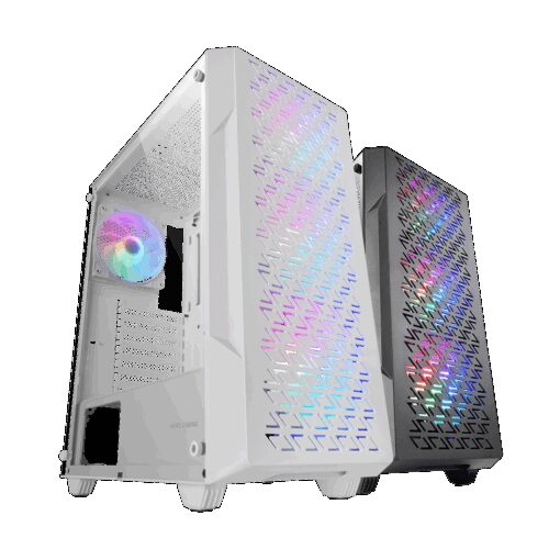 MARS GAMING MC-GEO, ATX COMPUTER CASE, 4X120MM FRGB FANS, TEMPERED GLASS SIDE PANEL, DUAL CHAMBER DESIGN, WHITE