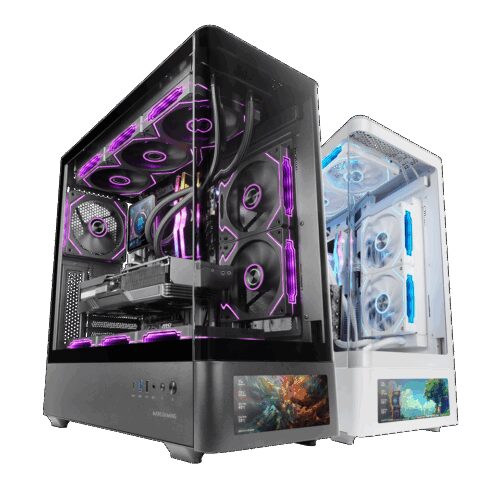 MARS GAMING MC-LCDPRO, ATX CASE WITH INTEGRATED 7,2" IPS DISPLAY, TEMPERED CURVED GLASS FRONT AND SIDE PANELS, SIDECOOL, FULL WATERCOOLING SUPPORT, BLACK