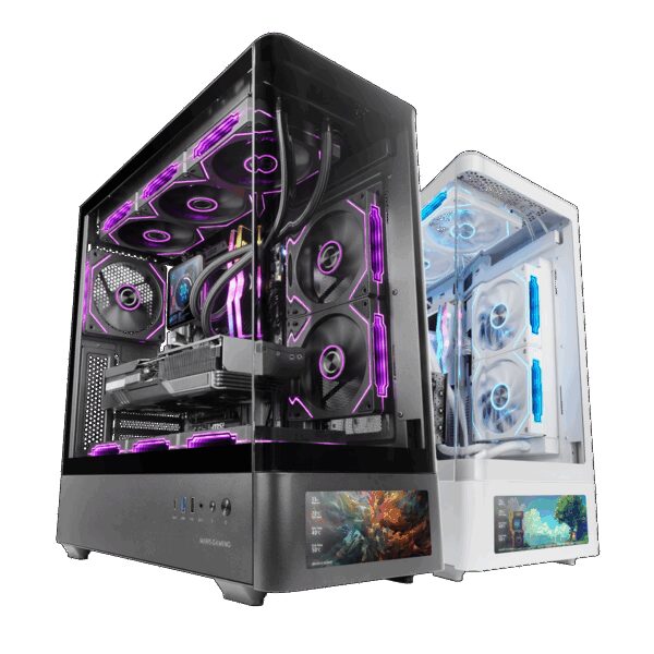 MARS GAMING MC-LCDPRO, ATX CASE WITH INTEGRATED 7,2" IPS DISPLAY, TEMPERED CURVED GLASS FRONT AND SIDE PANELS, SIDECOOL, FULL WATERCOOLING SUPPORT, BLACK