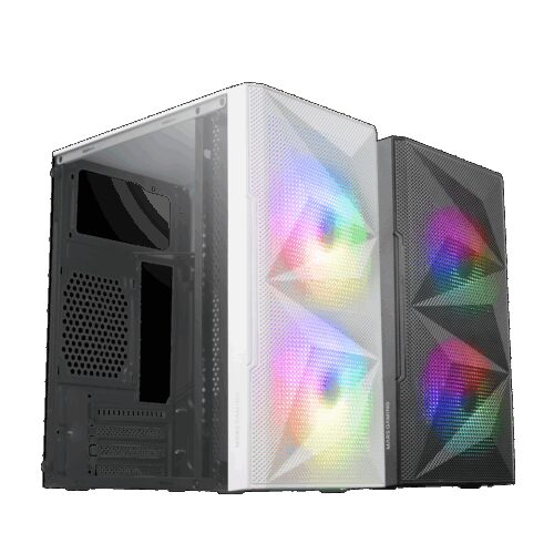 MARS GAMING MC-ME, MICRO-ATX CASE, TEMPERED GLASS, GEOMETRIC FRONT MESH, 2x120MM FRGB FAN, WHITE