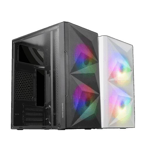 MARS GAMING MC-ME, MICRO-ATX CASE, TEMPERED GLASS, GEOMETRIC FRONT MESH, 2x120MM FRGB FAN, BLACK