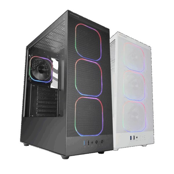 MARS GAMING MC-NEBULA, HIGH-PERFORMANCE ATX CASE, 4X ARGB FDB FAN WITH CONTROL HUB, TEMPERED GLASS SIDE, FULL FRONT ANTI-DUST MESH, FULL WATERCOOLING SUPPORT, BLACK