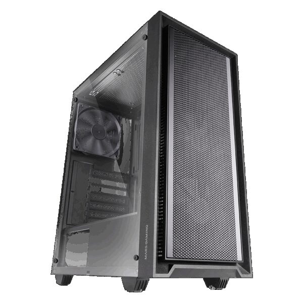 MARS GAMING MC-PMAX, ATX COMPUTER CASE, 4X120MM FDB FANS, FRONT MESH + TEMPERED GLASS SIDE PANEL, DUAL CHAMBER DESIGN, BLACK