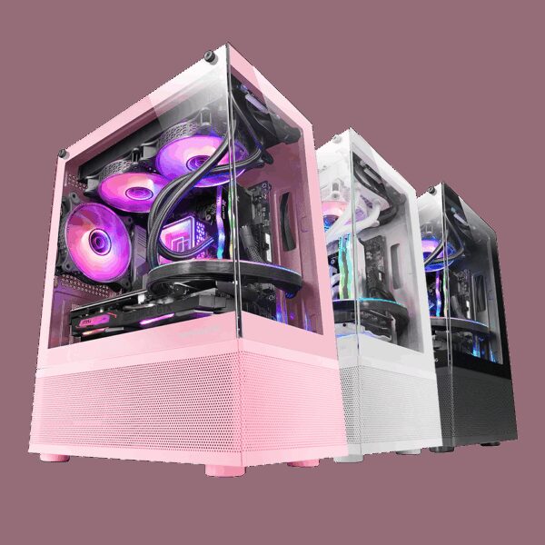 MARS GAMING MC-SE, MICRO-ATX CASE, FRONT & SIDE FRAMELESS GLASS PANEL, BOTTOM MESH DESIGN, PINK