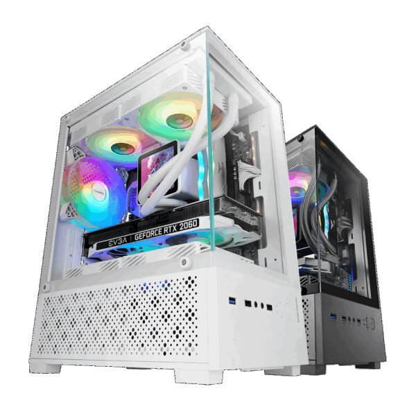 MARS GAMING MC-SE2, MATX CASE WITH SIDE & FRONT FRAMELESS CONTINUOUS TEMPERED GLASS PANELS, 120MM FRGB REAR FAN, DUAL CHAMBER DESIGN, WHITE