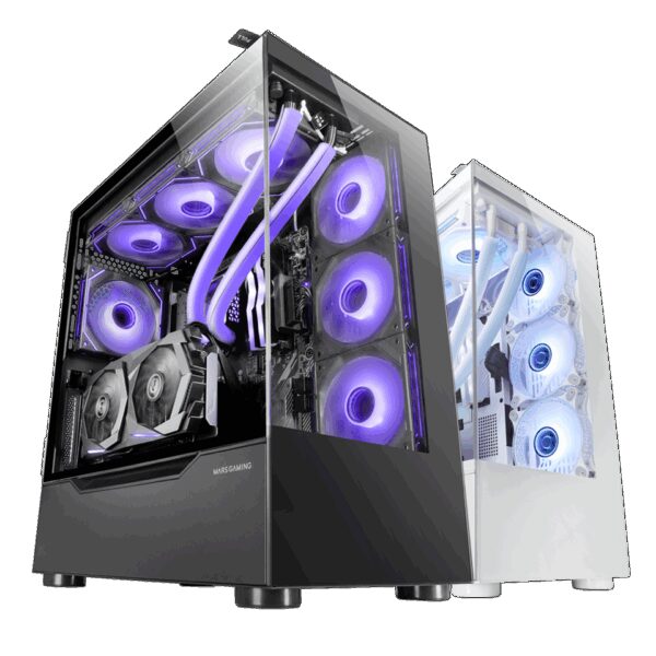 MARS GAMING MC-ULT, E-ATX XXL CUSTOM CASE, FRAMELESS 90º GLASS, FULL WATERCOOLING SUPPORT, BLACK