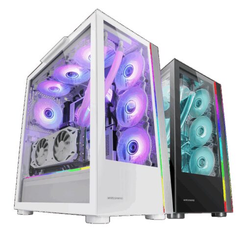 MARS GAMING MC-ULTRA, XXL PREMIUM CUSTOM E-ATX CASE, ARGB DUAL STRIPES, DUAL VERTICAL CHAMBER, WHITE