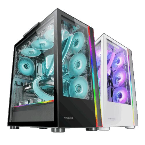 MARS GAMING MC-ULTRA, XXL PREMIUM CUSTOM E-ATX CASE, ARGB DUAL STRIPES, DUAL VERTICAL CHAMBER, BLACK