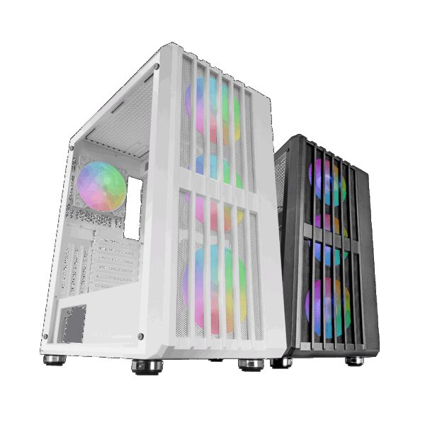 MARS GAMING MC-VAULT, ATX COMPUTER CASE, 4X120MM ARGB FANS, OPEN FRONT MESH + TEMPERED GLASS SIDE PANEL, RGB MB & CONTROLLERS COMPATIBLE, WHITE