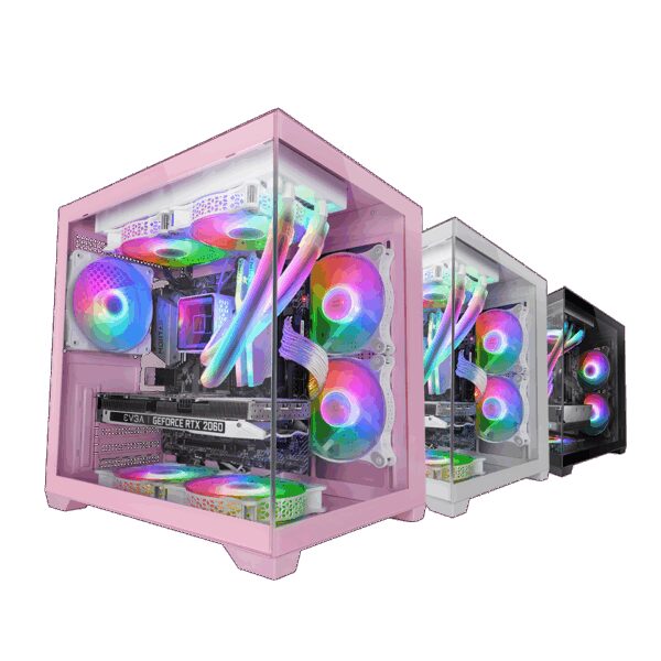 MARS GAMING MC-VIEW2, MATX CASE, SIDE AND FRONT FRAMELESS CONTINUOUS GLASS PANELS, 120MM FRGB FAN,  WATERCOOLING SUPPORT, PINK