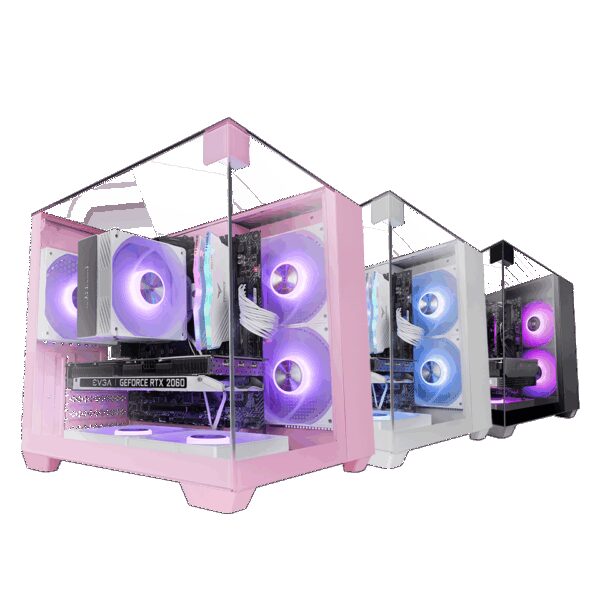MARS GAMING MC-VISIONM, MATX CASE,  TRIPLE CONTINUOUS TEMPERED GLASS PANELS, DUAL CHAMBER DESIGN, PINK