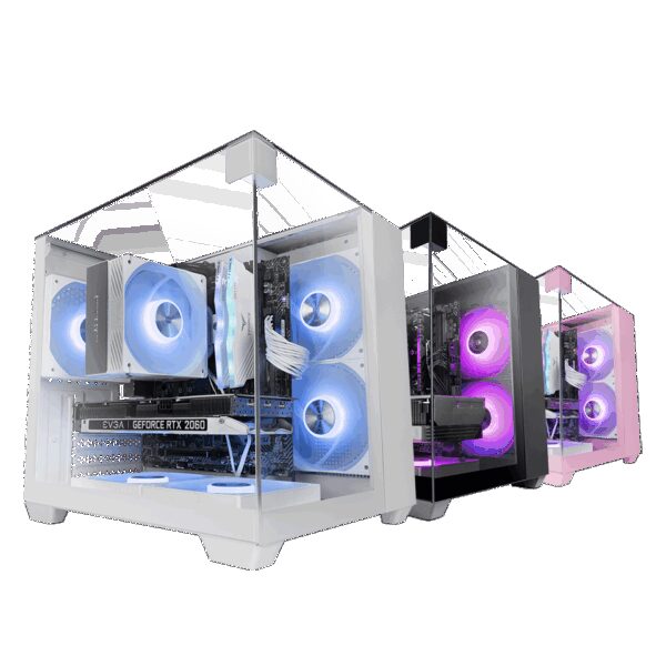 MARS GAMING MC-VISIONM, MATX CASE,  TRIPLE CONTINUOUS TEMPERED GLASS PANELS, DUAL CHAMBER DESIGN, WHITE