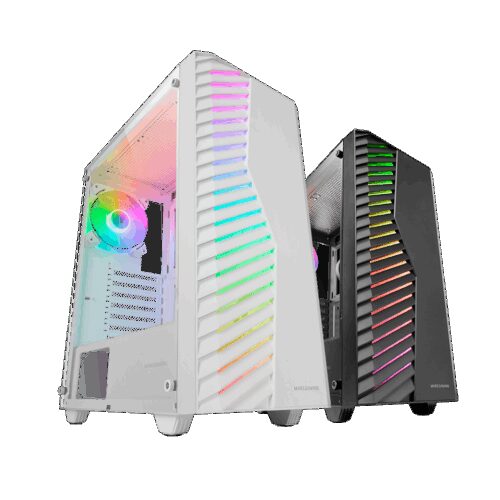 MARS GAMING MC-VOLT, ATX COMPUTER CASE, 120MM ARGB REAR FAN + FRONT ARGB STRIP, ARGB MB & CONTROLLERS COMPATIBLE, WHITE
