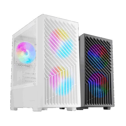 MARS GAMING MC-VORTEX, MATX COMPUTER CASE, GEOMETRIC MESH FRONT & TEMPERED GLASS SIDE PANEL, 3X FRGB FANS, DUAL CHAMBER DESIGN, WHITE