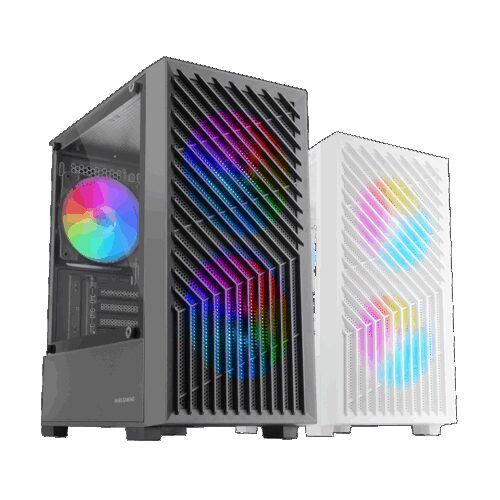 MARS GAMING MC-VORTEX, MATX COMPUTER CASE, GEOMETRIC MESH FRONT & TEMPERED GLASS SIDE PANEL, 3X FRGB FANS, DUAL CHAMBER DESIGN, BLACK
