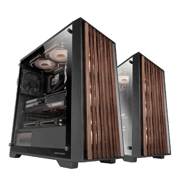 MARS GAMING MC-WOOD, ATX CASE, WOODEN FRONT PANEL & TEMPERED GLASS SIDE WINDOW, 120MM FDB REAR FAN, DUAL CHAMBER DESIGN