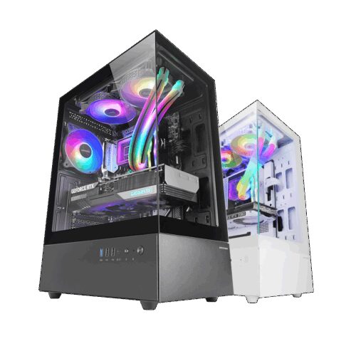 MARS GAMING MC-XO, ATX CASE, 90º CONTINUOUS TEMPERED GLASS PANELS, 120MM FRGB ULTRA-QUIET FAN, BLACK
