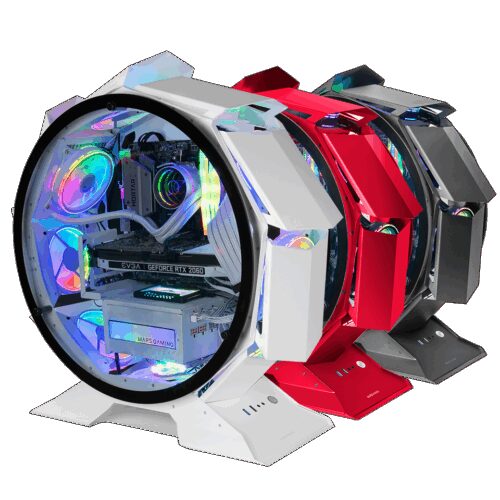 MARS GAMING MCORB, PREMIUM CUSTOM MICRO-ATX CASE, DUAL GLASS, ROUND SHAPE, WHITE