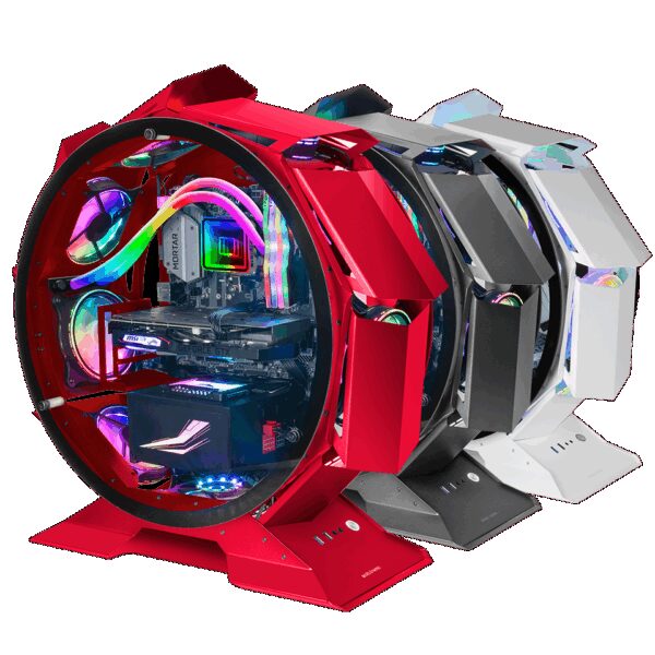 MARS GAMING MCORB, PREMIUM CUSTOM MICRO-ATX CASE, DUAL GLASS, ROUND SHAPE, RED LIMITED EDITION