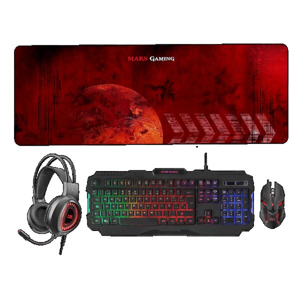 MARS GAMING MCPRGB2, GAMING 4IN1 RGB, HEADSET, KEYBOARD, MOUSE, XL MOUSEPAD, FRENCH, BLACK