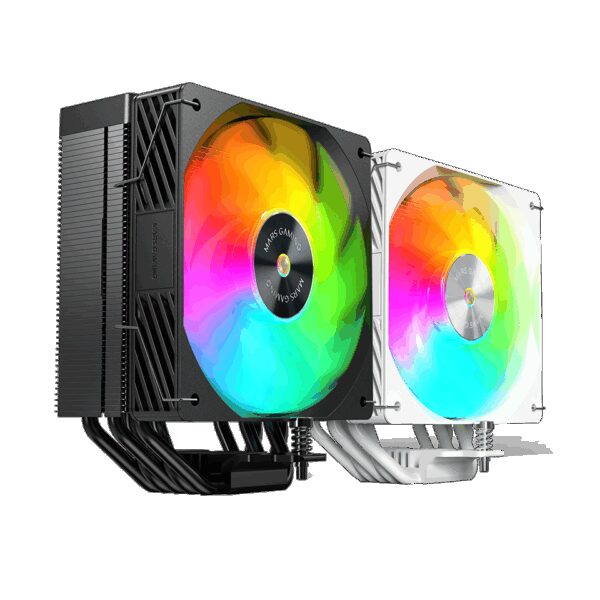 MARS GAMING MCPU-XU5ARGB, CPU COOLER, 120MM SI EXTREME SILENCE PWM COPPER CORE ARGB FAN,  5X HCT HEATPIPES, 280W TDP, WHITE