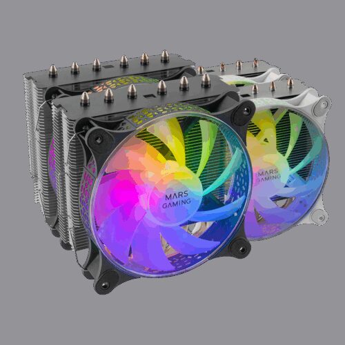 MARS GAMING MCPU-LCD CPU COOLER, LCD DISPLAY, 120MM COPPER CORE FAN, SI EXTREME SILENCE ADAPTOR, 6X HCT HEATPIPES, 300W TDP, DUAL ZONE ARGB INFINITY MIRROR, INTEL&AMD, WHITE
