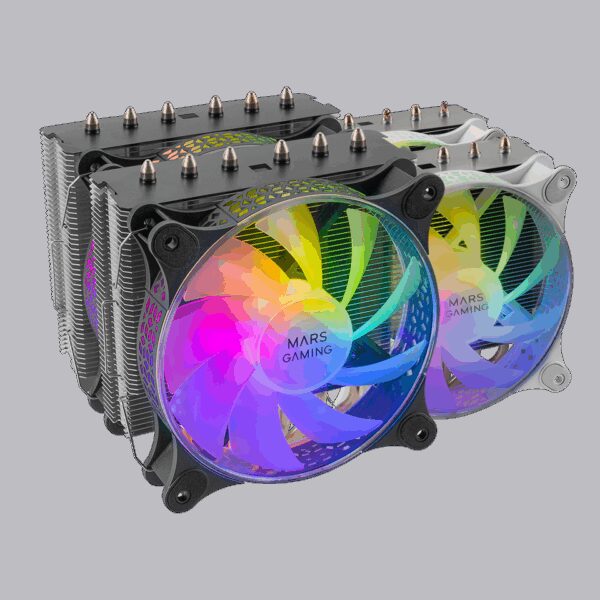 MARS GAMING MCPU-LCD CPU COOLER, LCD DISPLAY, 120MM COPPER CORE FAN, SI EXTREME SILENCE ADAPTOR, 6X HCT HEATPIPES, 300W TDP, DUAL ZONE ARGB INFINITY MIRROR, INTEL&AMD, WHITE