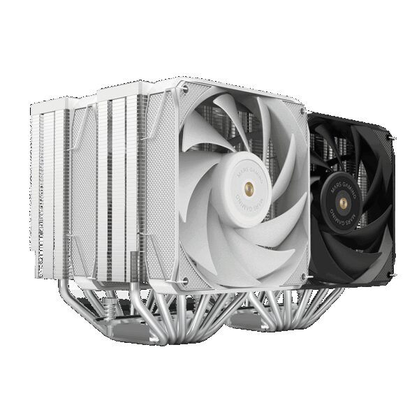 MARS GAMING MCPU-XU6, CPU COOLER, DUAL TOWER, 2X FDB COPPER PWM ULTRASILENT HYBRID FANS, 6X HEATPIPE, HCT ULTRA TECH 350W TDP, WHITE