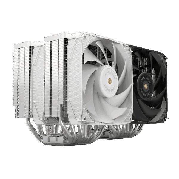 MARS GAMING MCPU-XU9, CPU COOLER, DUAL TOWER, 2X FDB COPPER PWM ULTRASILENT HYBRID FANS, 9X HEATPIPE, BPH ULTRA TECH 400W TDP, WHITE