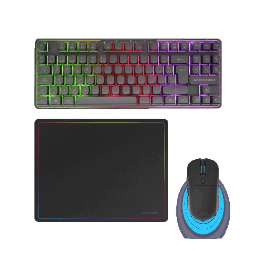 MARS GAMING MCPWTKL, 3IN1 WIRELESS GAMING PACK, TKL WIRELESS RGB KEYBOARS WITH MULTIMEDIA CONTROL DIAL & BUTTONS, WIRELESS MOUSE, DUALPRO LINK, 360X2660MM MOUSEPAD, US LAYOUT, WHITE
