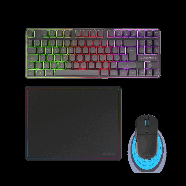 MARS GAMING MCPWTKL, 3IN1 WIRELESS GAMING PACK, TKL WIRELESS RGB KEYBOARS WITH MULTIMEDIA CONTROL DIAL & BUTTONS, WIRELESS MOUSE, DUALPRO LINK, 360X2660MM MOUSEPAD, ITALIAN LAYOUT, WHITE