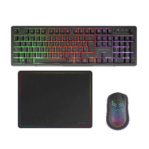 MARS GAMING MCPWX, 3IN1 WIRELESS GAMING PACK, FULL-SIZE WIRELESS RGB KEYBOARS WITH MULTIMEDIA CONTROL DIAL & BUTTONS, ULTRALIGHT 79G WIRELESS MOUSE, DUALPRO LINK, 360X2660MM MOUSEPAD, FRENCH LAYOUT, BLACK
