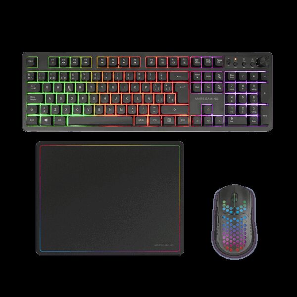 MARS GAMING MCPWX, 3IN1 WIRELESS GAMING PACK, FULL-SIZE WIRELESS RGB KEYBOARS WITH MULTIMEDIA CONTROL DIAL & BUTTONS, ULTRALIGHT 79G WIRELESS MOUSE, DUALPRO LINK, 360X2660MM MOUSEPAD, FRENCH LAYOUT, BLACK