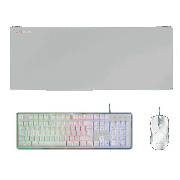MARS GAMING MCPX, GAMING 3IN1 RGB, KEYBOARD, MOUSE, XL MOUSEPAD, SPANISH, WHITE