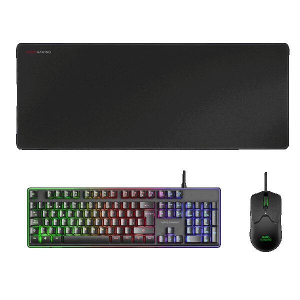 MARS GAMING MCPX, GAMING 3IN1 RGB, KEYBOARD, MOUSE, XL MOUSEPAD, SPANISH, BLACK